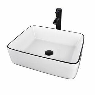 Modern White Ceramic Rectangular Basin Vessel Sink With Faucet 